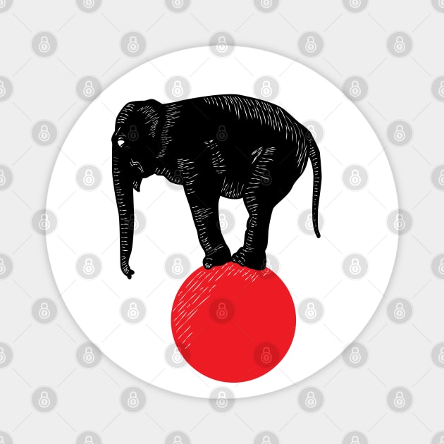 Elephant circus black, white and red Magnet by Nosa rez